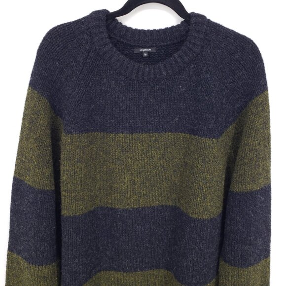Jo Gordon Oversized Striped Chunky Knit Lambswool Jumper Sweater M  Green Gray - Picture 6 of 11